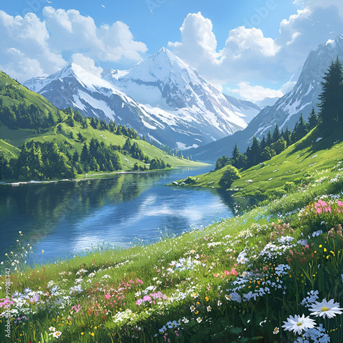 Majestic Mountain Range with Serene Lake