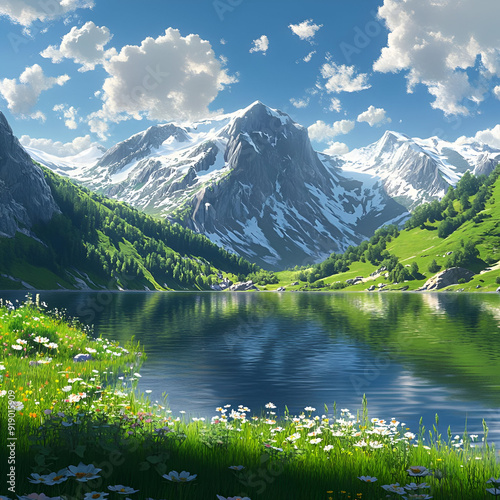 Majestic Mountain Range with Serene Lake