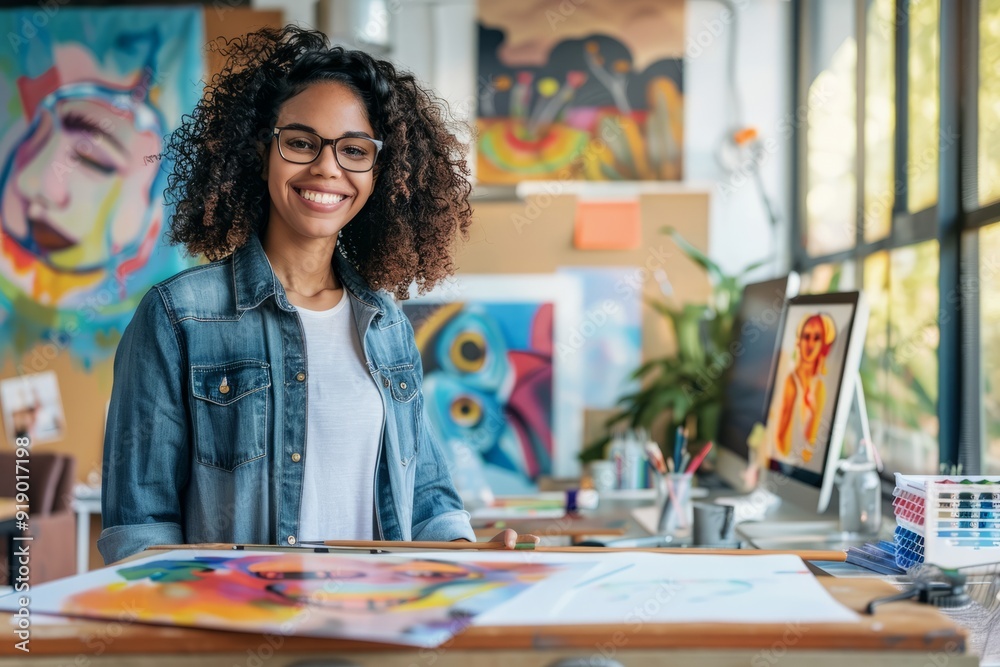 Fototapeta premium Professional Photography of an employee showcasing their side hustle or passion project, proud to pursue their interests, Generative AI