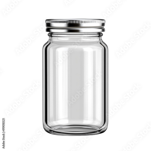 Clear glass jar with a sleek design, perfect for storing food, spices, or decorative items in a stylish way. PNG file