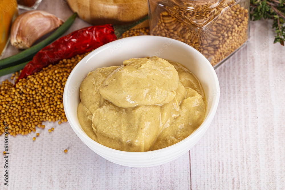 Dijon mustard sauce in the bowl Dijon mustard sauce in the bowl