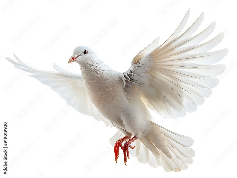 Obraz premium White dove in mid-flight against a clean background
