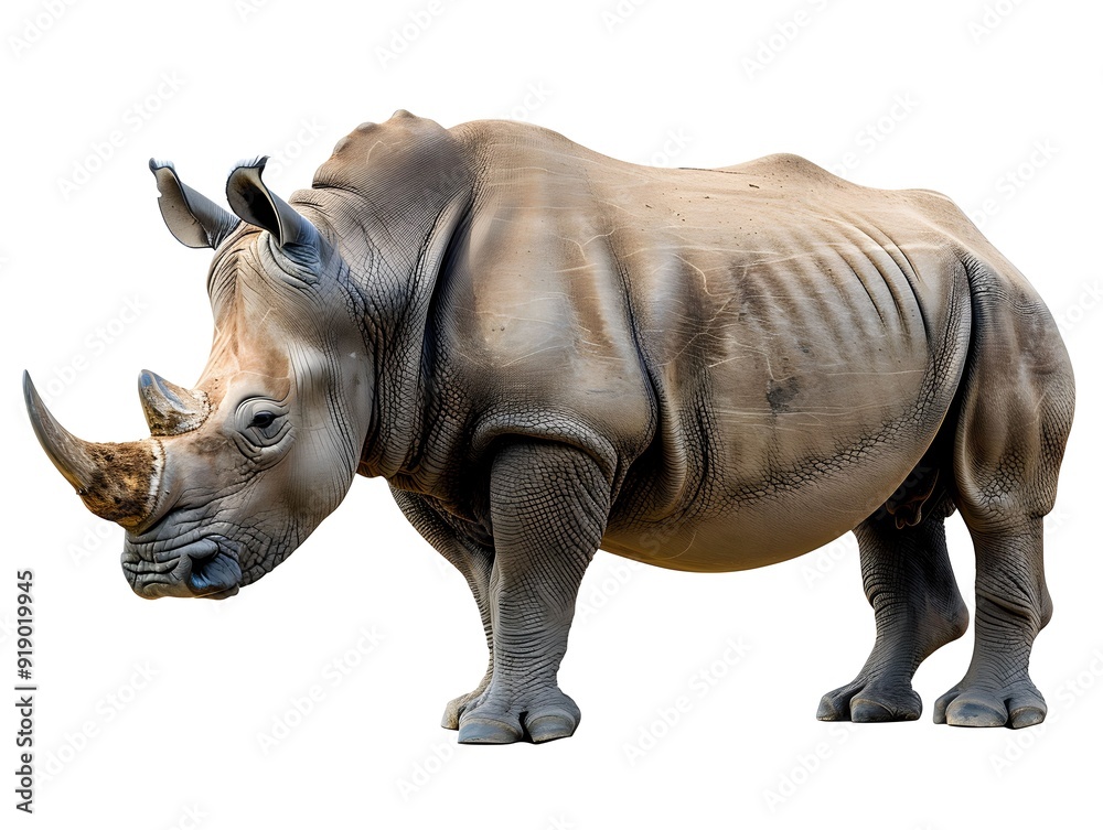 Fototapeta premium A black rhinoceros standing in a natural setting under bright daylight