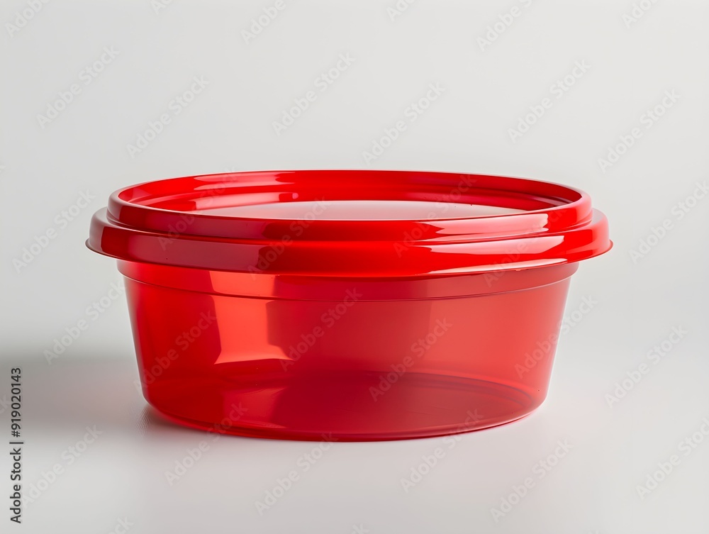 A red plastic container sitting on a white surface A red plastic container sitting on a white surface