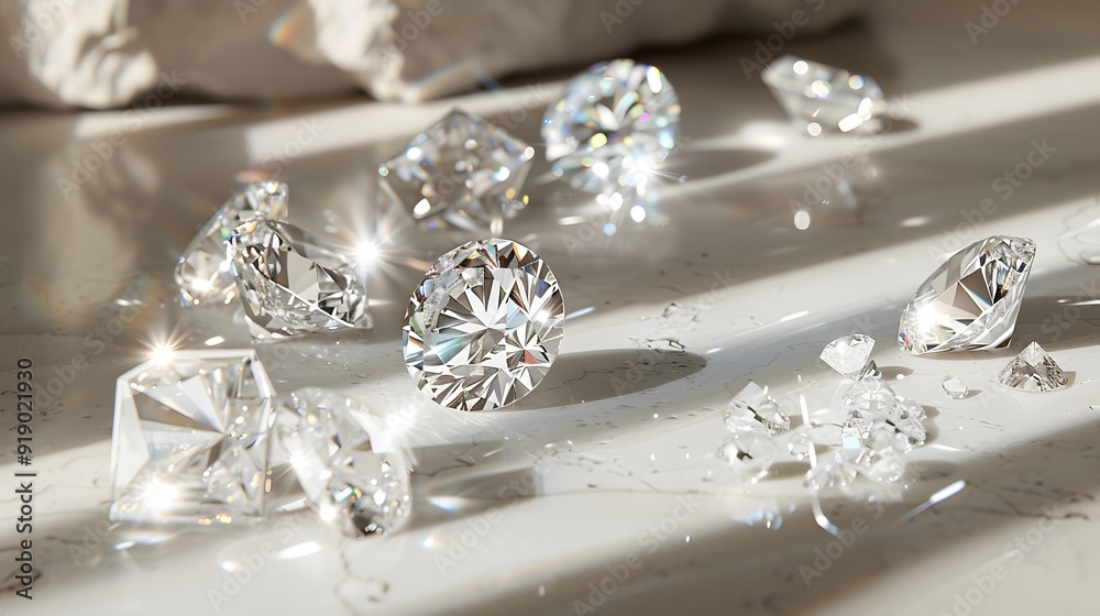 Sparkling Diamonds on a Marble Surface Sparkling Diamonds on a Marble Surface
