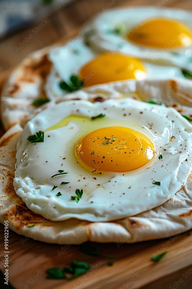 Delicious Fried Eggs with Toasted Naan Bread and Fresh Herbs An Easy Protein Rich Snack. Delicious Fried Eggs with Toasted Naan Bread and Fresh Herbs An Easy Protein Rich Snack.