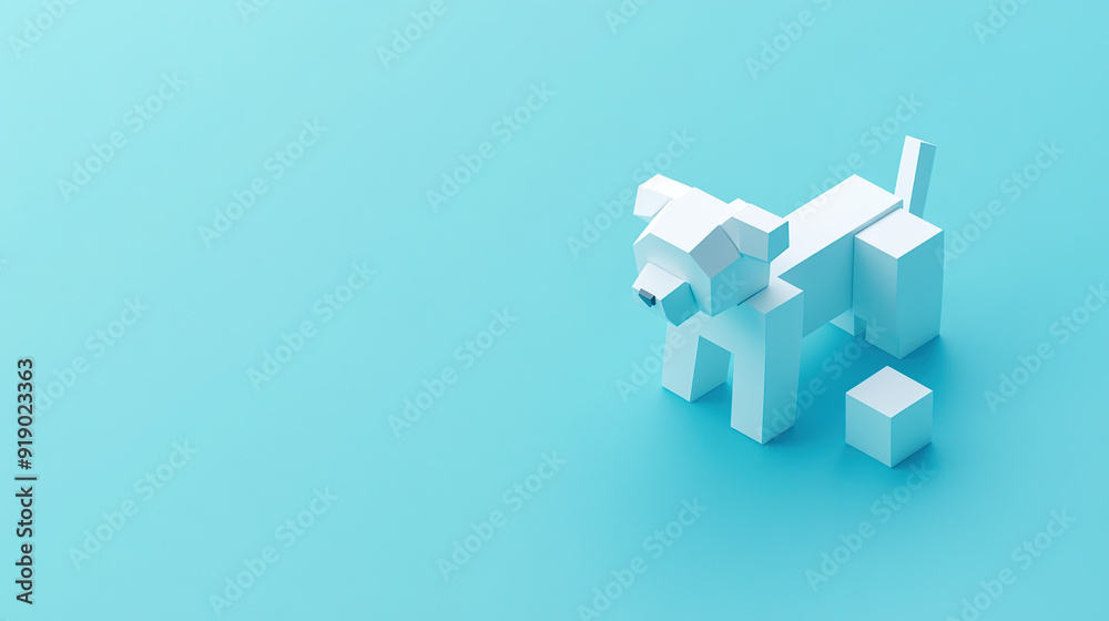 Dog Made of White Cubes on Blue Background in Voxel Style Dog Made of White Cubes on Blue Background in Voxel Style