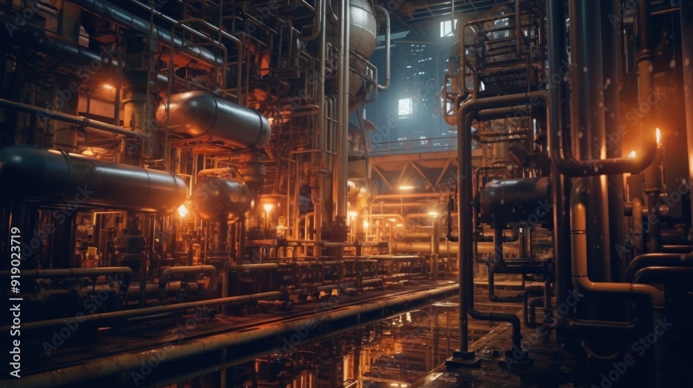 Industrial Plant Interior with Pipelines and Tanks Industrial Plant Interior with Pipelines and Tanks
