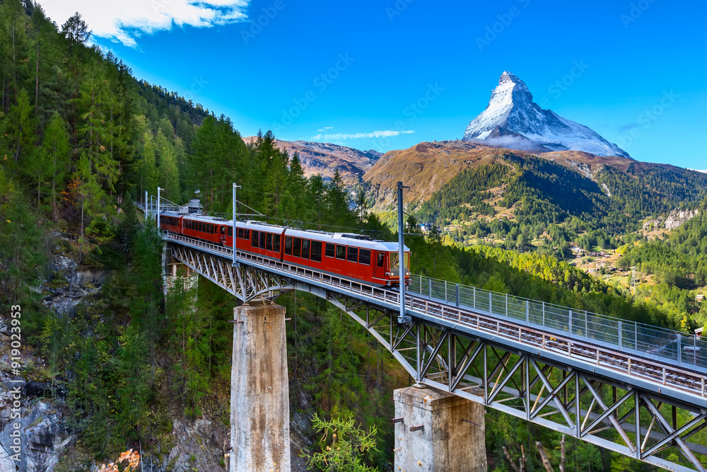 Zermatt, Switzerland. Gornergrat train on bridge Zermatt, Switzerland. Gornergrat train on bridge