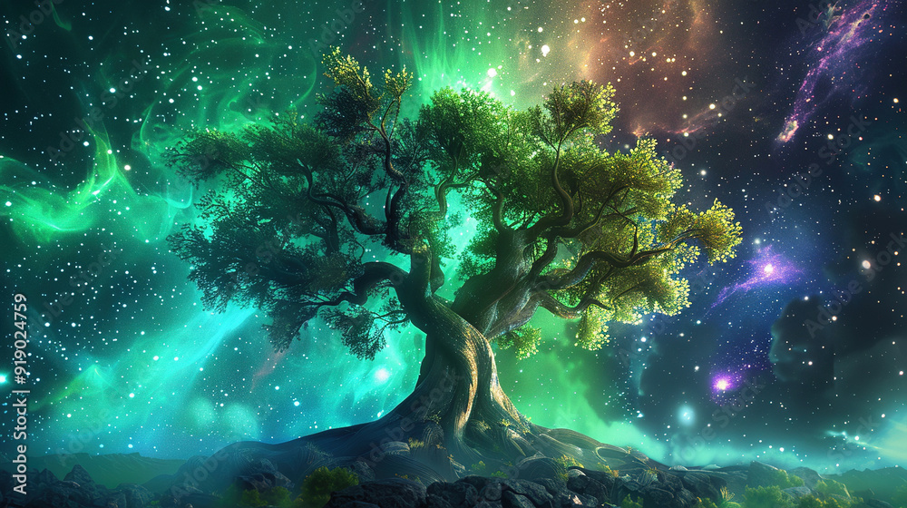 Fototapeta premium Background with tree in space