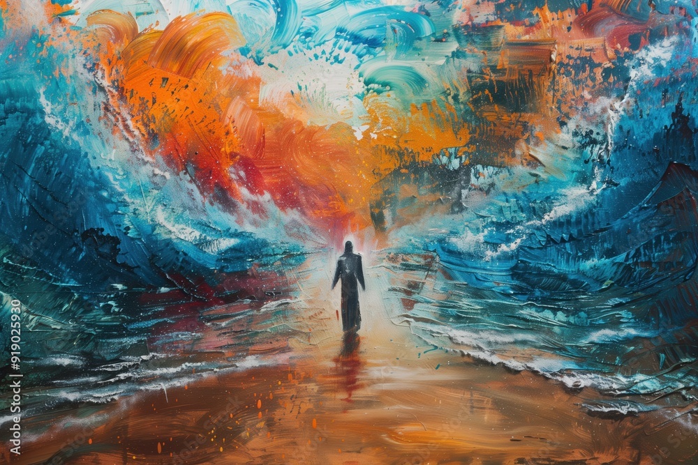 Fototapeta premium Moses parting red sea, Exodus of the Bible