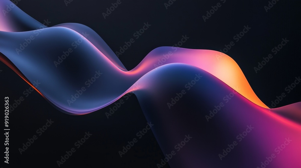 Dynamic Abstract Dark Shape with Colorful Light Trail on Dark Background - 3D Rendering