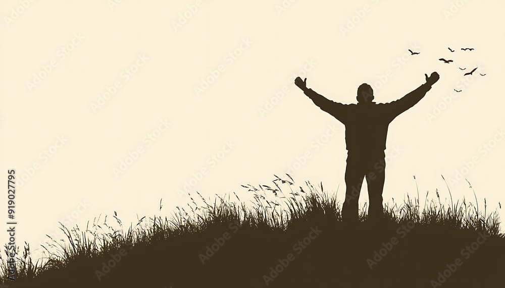 Silhouette of a Man With Arms Raised in a Field Silhouette of a Man With Arms Raised in a Field