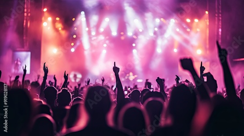 A vibrant summer festival concert scene, with the crowd fully engaged and the stage lights beaming.