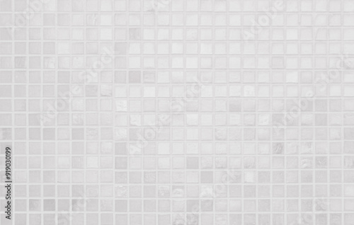 White tile wall background bathroom texture. Ceramic brick wall and floor tiles mosaic background in bathroom clean. Design pattern geometric with grid wallpaper decoration.