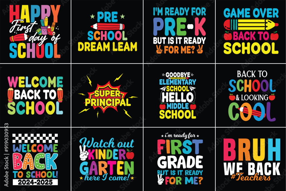 Naklejka premium Back To School Quotes Design Bundle