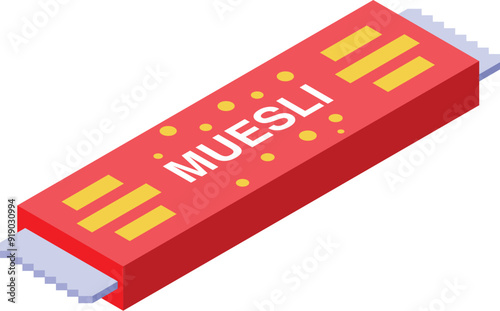 Red muesli bar packaging standing up on a white background