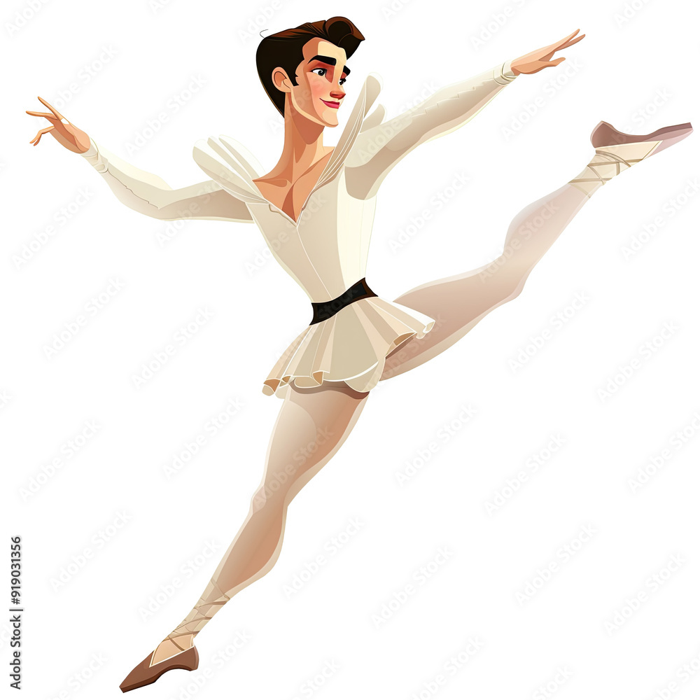 cartoon illustration male ballet dancer dancing white leotard isolated cartoon illustration male ballet dancer dancing white leotard isolated