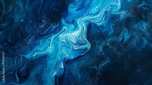 Abstract art blue paint background with liquid fluid