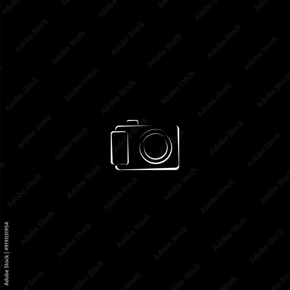 Photo camera line icon isolated on dark background
