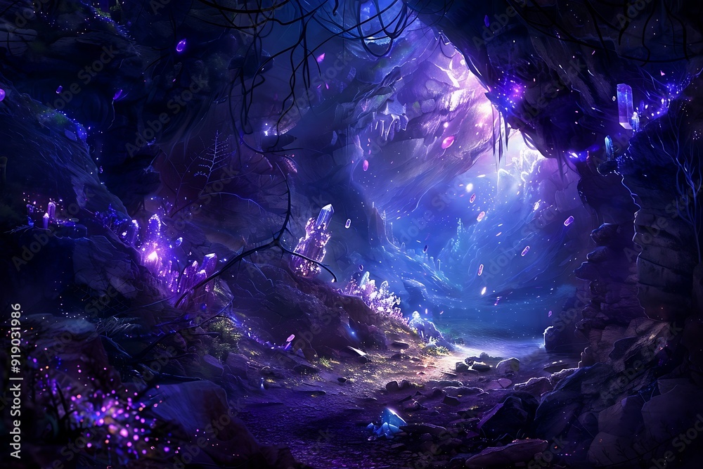 Fototapeta premium Ice cave with icicles and rays of light