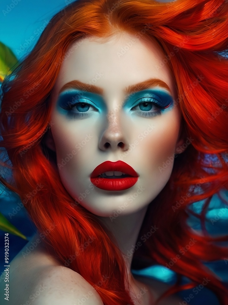 A close up portrait of a woman with red hair. A close up portrait of a woman with red hair.