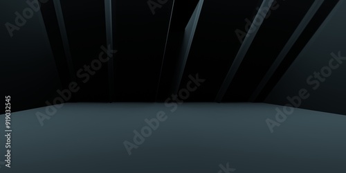 3d rendering of black abstract geometric dark background. Scene for advertising design, showroom, technology, future, modern, sport, game, metaverse, cosmetic, warehouse, garage. Sci Fi Illustration photo