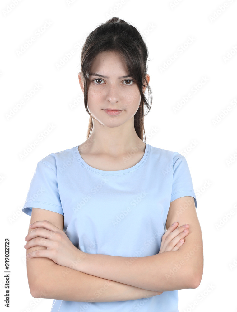 Portrait of cute teenage girl on white background Portrait of cute teenage girl on white background