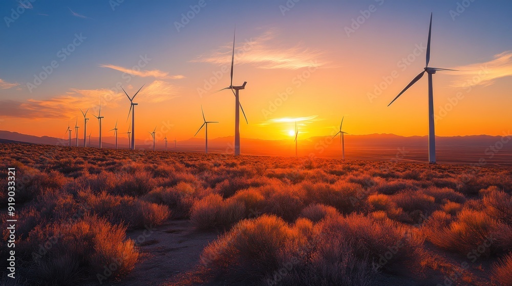 Obraz premium Wind Turbines at Sunset