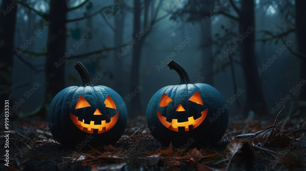 Fototapeta premium halloween pumpkin in the forest