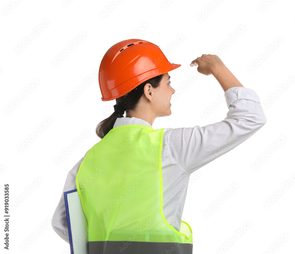 Engineer in hard hat with clipboard on white background Engineer in hard hat with clipboard on white background