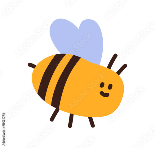 Cute funny bumblebee flying. Happy kawaii adorable bumble bee. Amusing lovely...