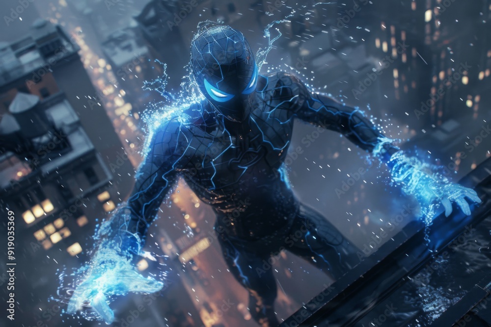 Fototapeta premium Futuristic woman astronaut dances in neon light spaceship