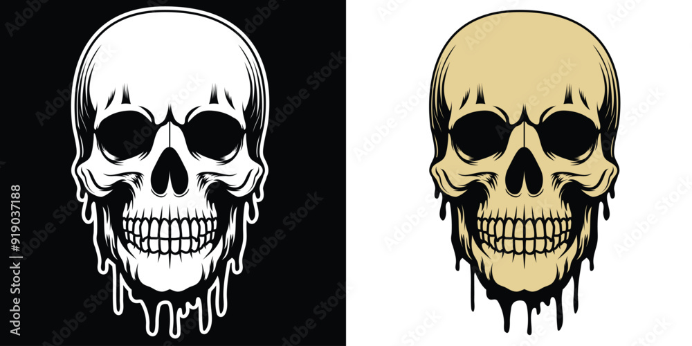 Dripping skull vector illustration. Dripping skull silhouette