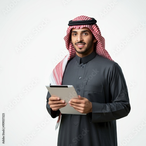 Portrait of Arab businessman holding digital tablet
