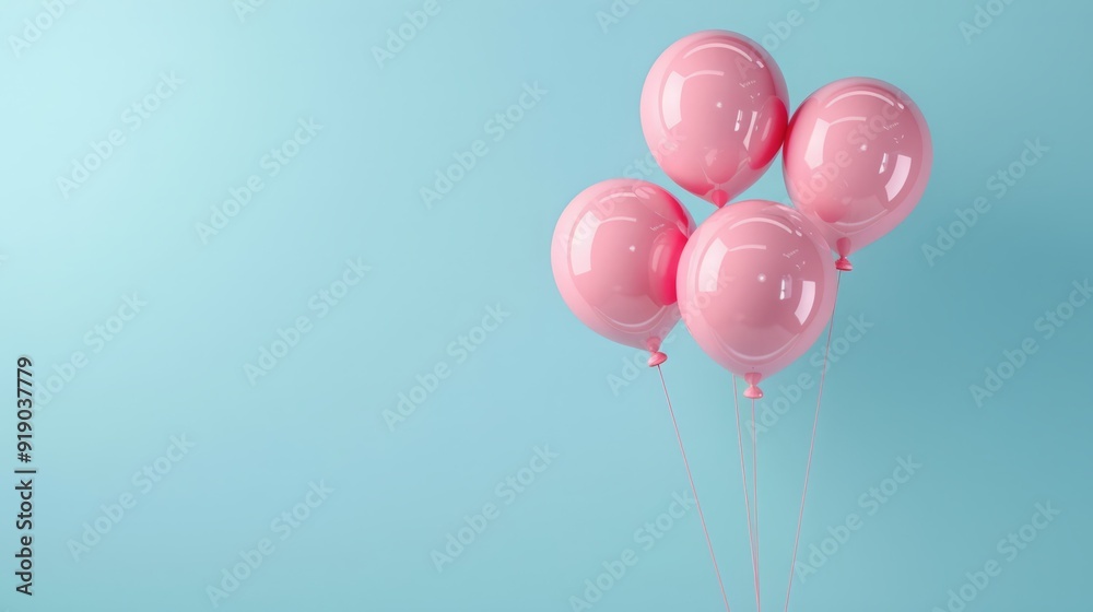 Four pink balloons against a blue background. Four pink balloons against a blue background.