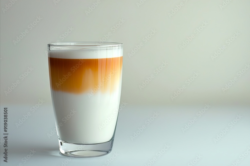 A glass of milk and coffee on a table A glass of milk and coffee on a table
