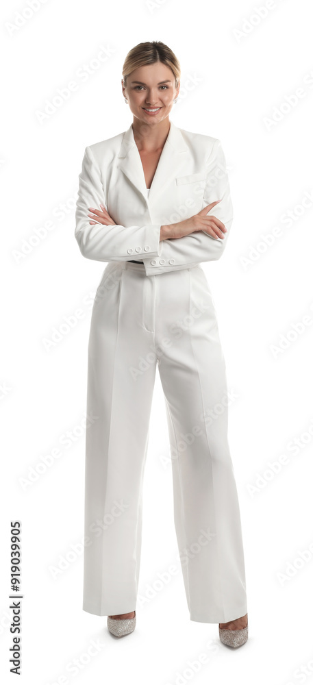 Beautiful woman in stylish suit on white background Beautiful woman in stylish suit on white background