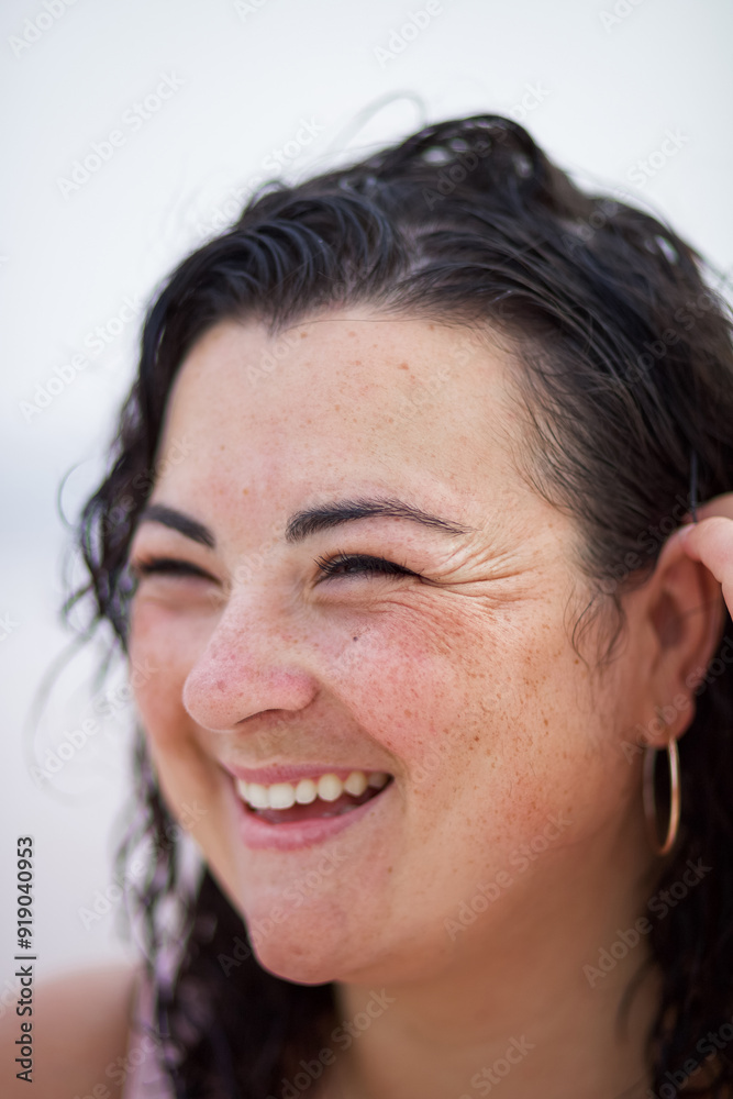 Happy curvy woman with wet hair Happy curvy woman with wet hair