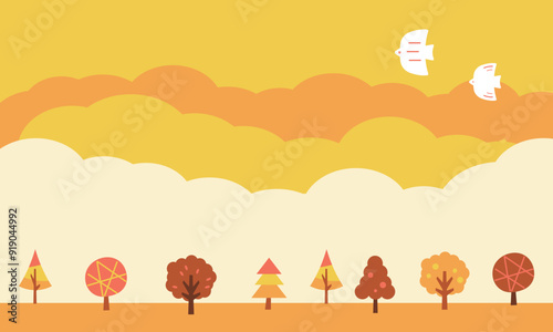 秋の紅葉と木のある風景