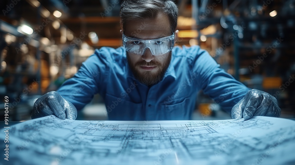 A focused engineer analyzes detailed blueprints in a well-lit workshop, showcasing dedication to design and precision in work. A focused engineer analyzes detailed blueprints in a well-lit workshop, showcasing dedication to design and precision in work.