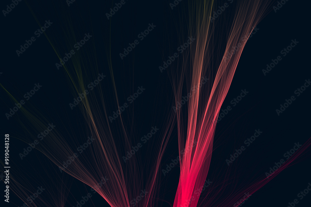 Obraz premium Striking neon red and dark contrasts depict an abstract lightning strike, emulating a powerful plasma event in a deep, enigmatic space