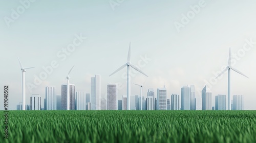 Futuristic cityscape with renewable energy sources, symbolizing the new economy