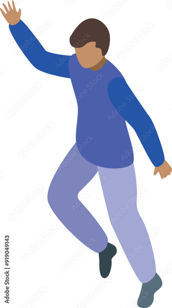 Young man is running and waving, perhaps greeting a friend or hailing a taxi Young man is running and waving, perhaps greeting a friend or hailing a taxi