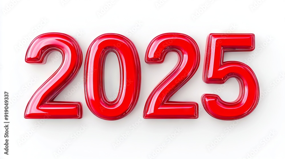 A red balloon shaped number 2025 on a white background A red balloon shaped number 2025 on a white background
