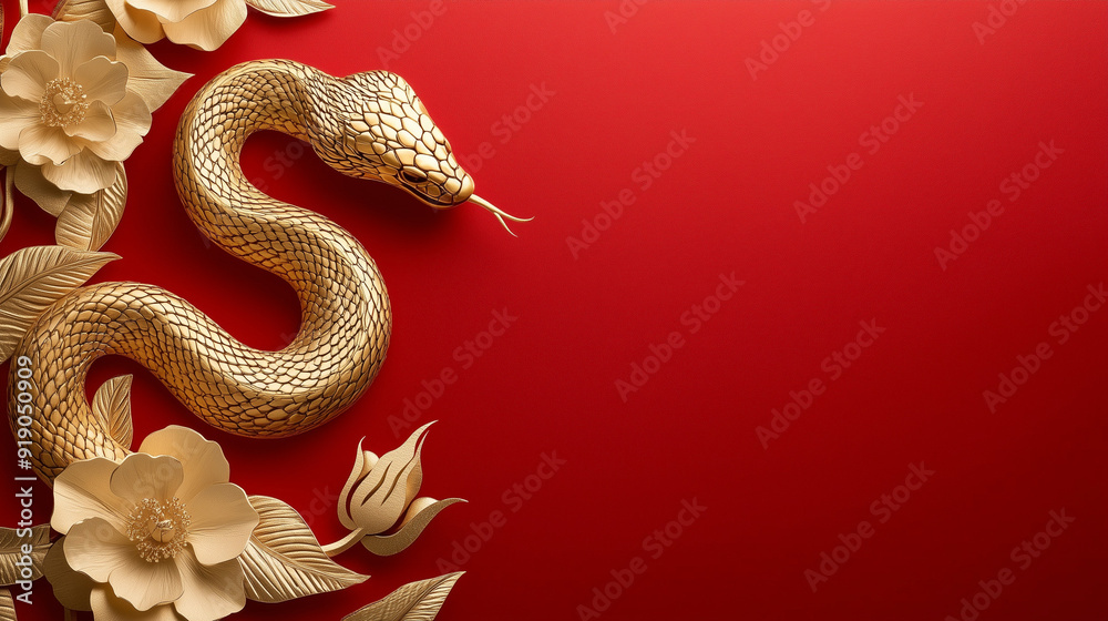 Luxury red and gold chinese snake new year background with copy space for text, snake year 2025, 2025 chinese new year Luxury red and gold chinese snake new year background with copy space for text, snake year 2025, 2025 chinese new year