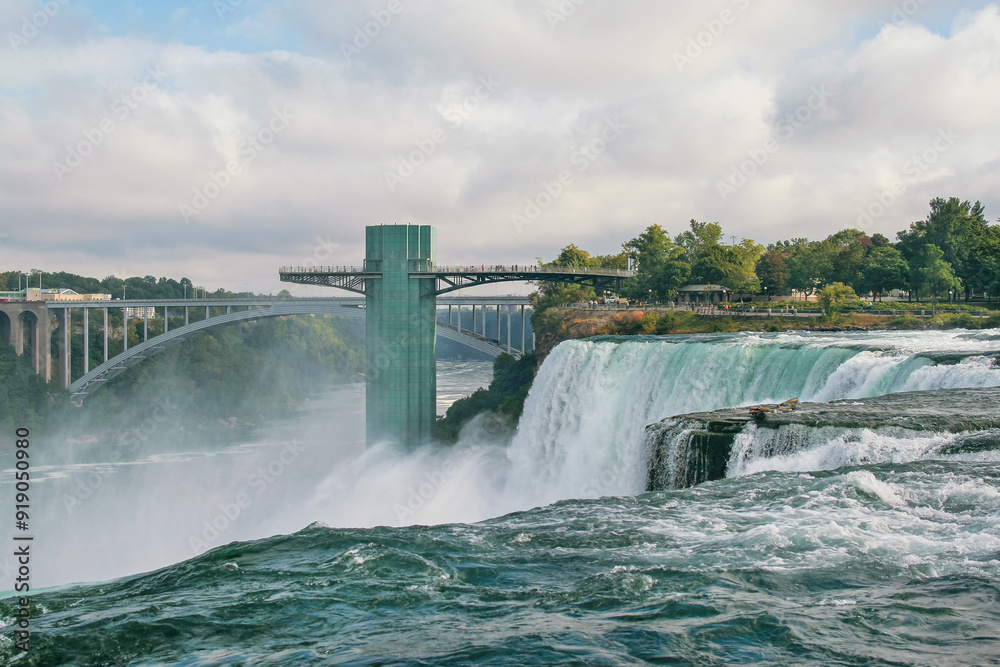 Panoramic view of Niagara Falls with surrounding infrastructure Panoramic view of Niagara Falls with surrounding infrastructure