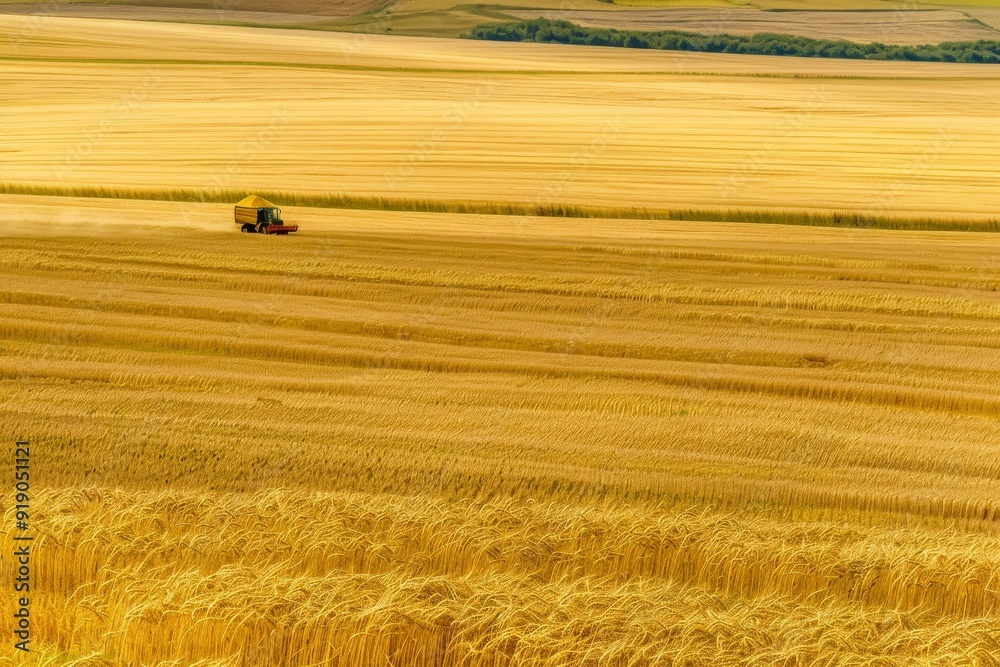 Obraz premium A bird's-eye view of the Palouse, with rolling green hills and golden wheat fields stretching to the horizon. Beautiful simple AI generated image in 4K, unique.