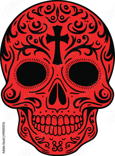 red mexican sugar skull calavera day of the dead