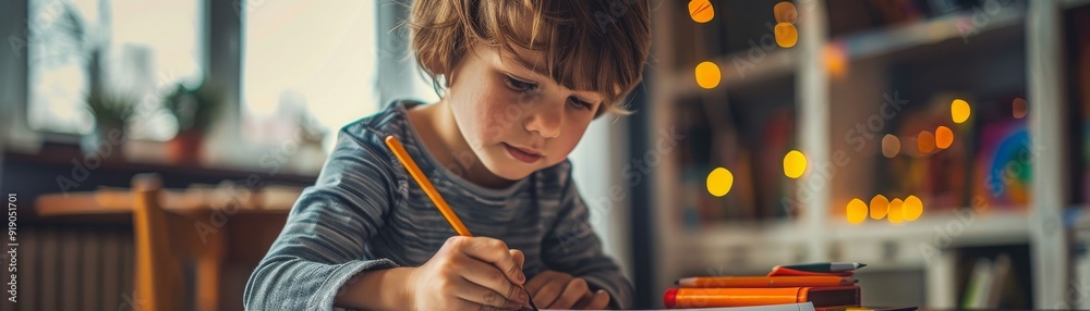 Child drawing a picture book, showcasing the start of early literacy skills. Child drawing a picture book, showcasing the start of early literacy skills.